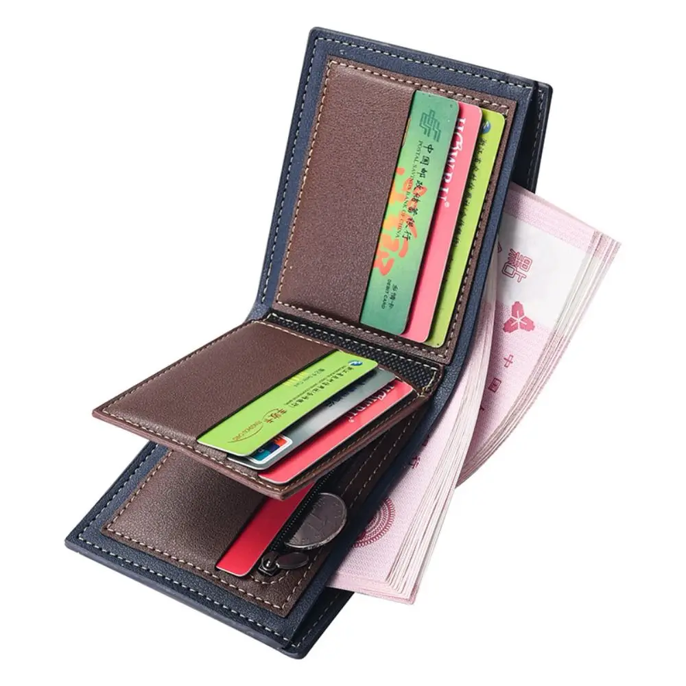 Simple Leather 2 Fold Wallets Multi-position Durable Men's Short Wallet Wear Resistant Leisure Pocket Purse Shopping