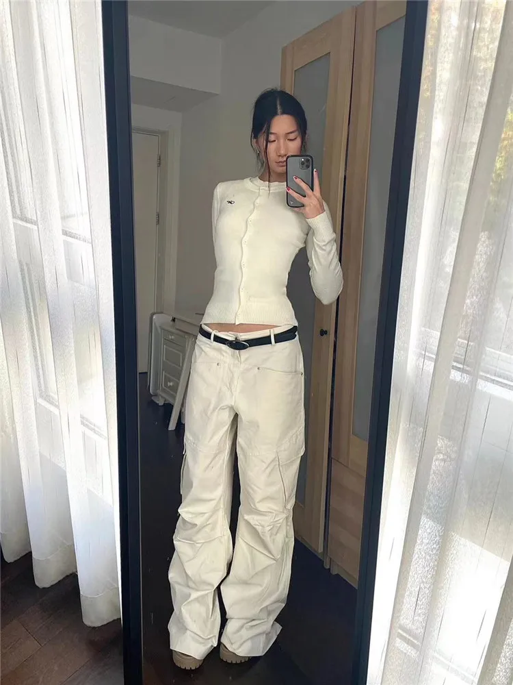 

Street Style Low Waist Cargo Pants Women's Loose Slimming Long Folded Floor-Length Hot Girl Casual Trousers High Waist