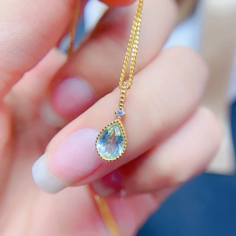 Natural Aquamarine  pendant necklace for women silver 925 jewelry luxury gem stones 18k gold plated free shiping items