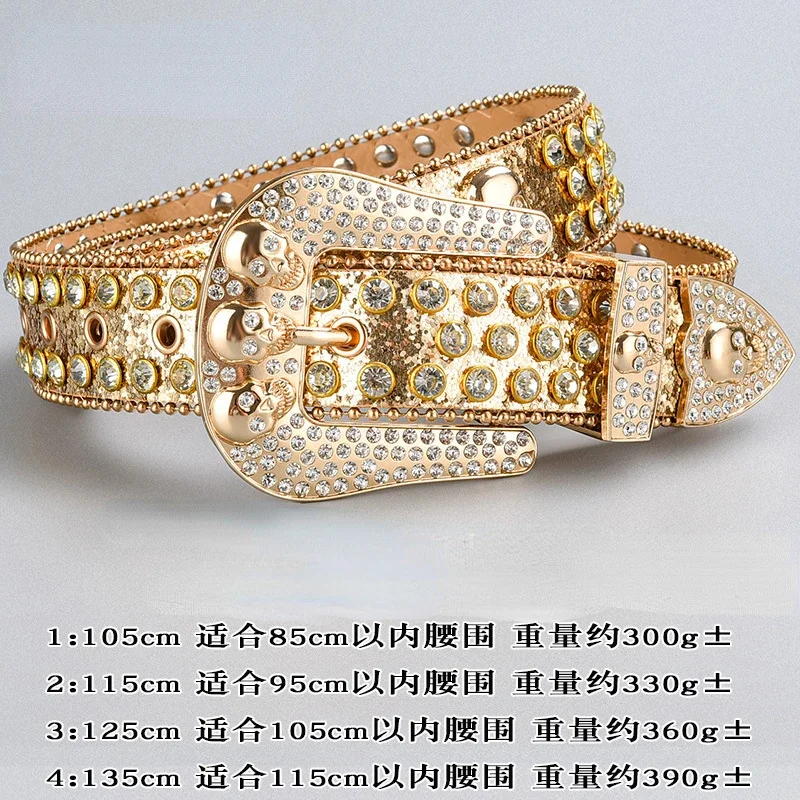 Trendy Donkere Schedel Strass Ingelegde Riem Unisex Geavanceerde Diamant Punk Pin Gesp Kleding Accessoires Luxe Designer Bb Riem