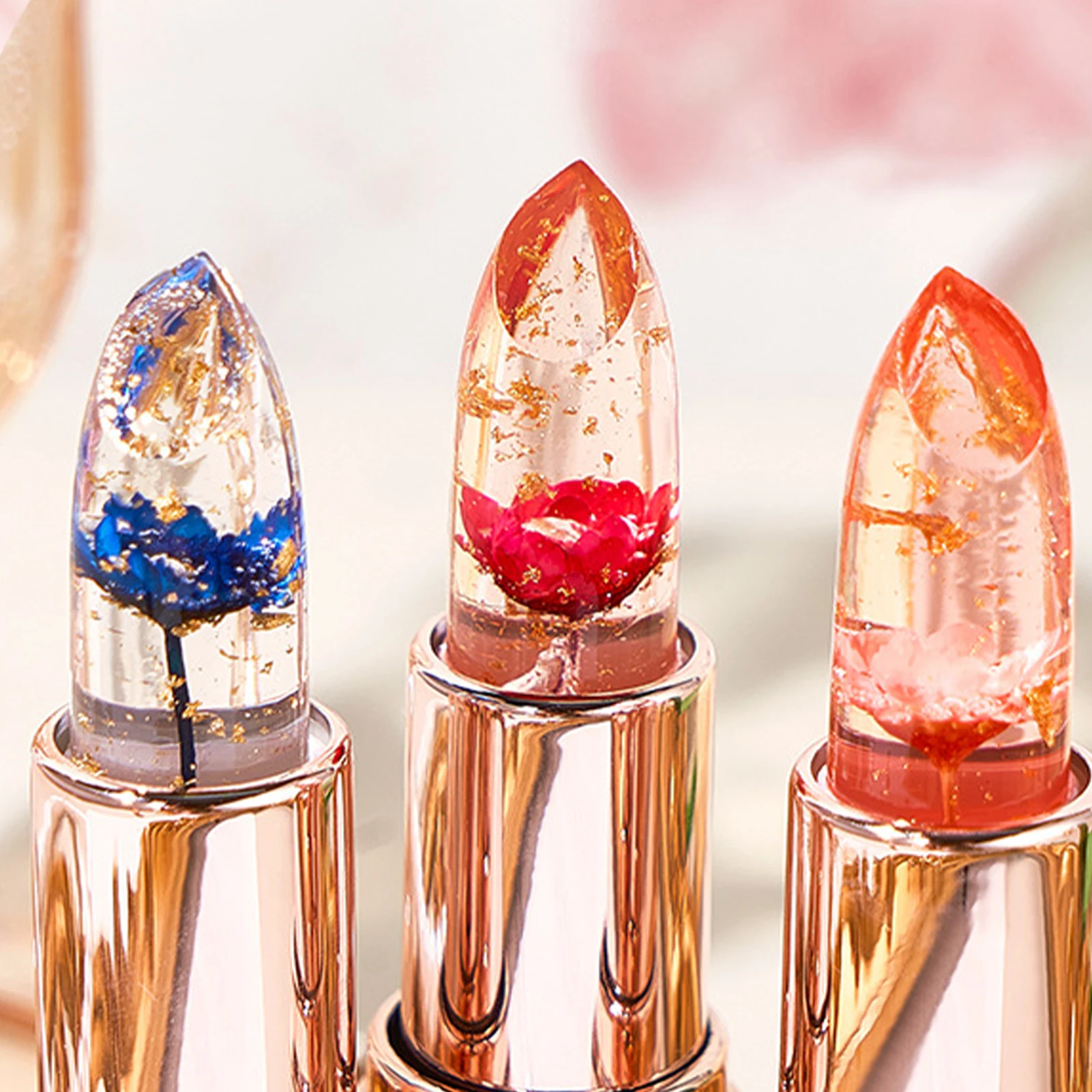 花の形をした透明なリップスティック,長持ちする保湿剤,クリスタルのゼリースティック,温度変化,リップケア,2色