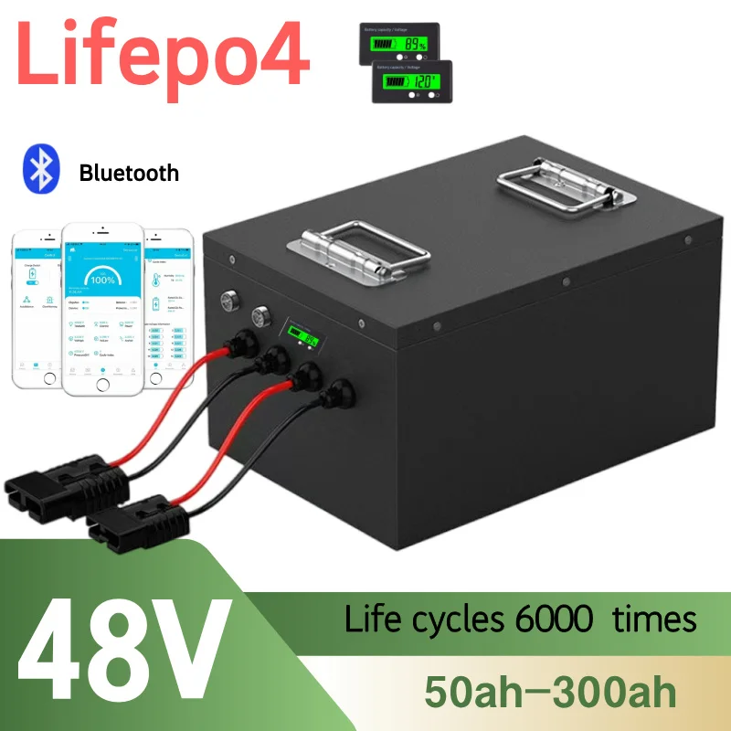 48V 200Ah Lifepo4 Battery 10KW 50Ah 80Ah 100Ah 150Ah 200Ah 250Ah 300Ah for 5KW Solar System Electric Motorcycle Tricycle EV