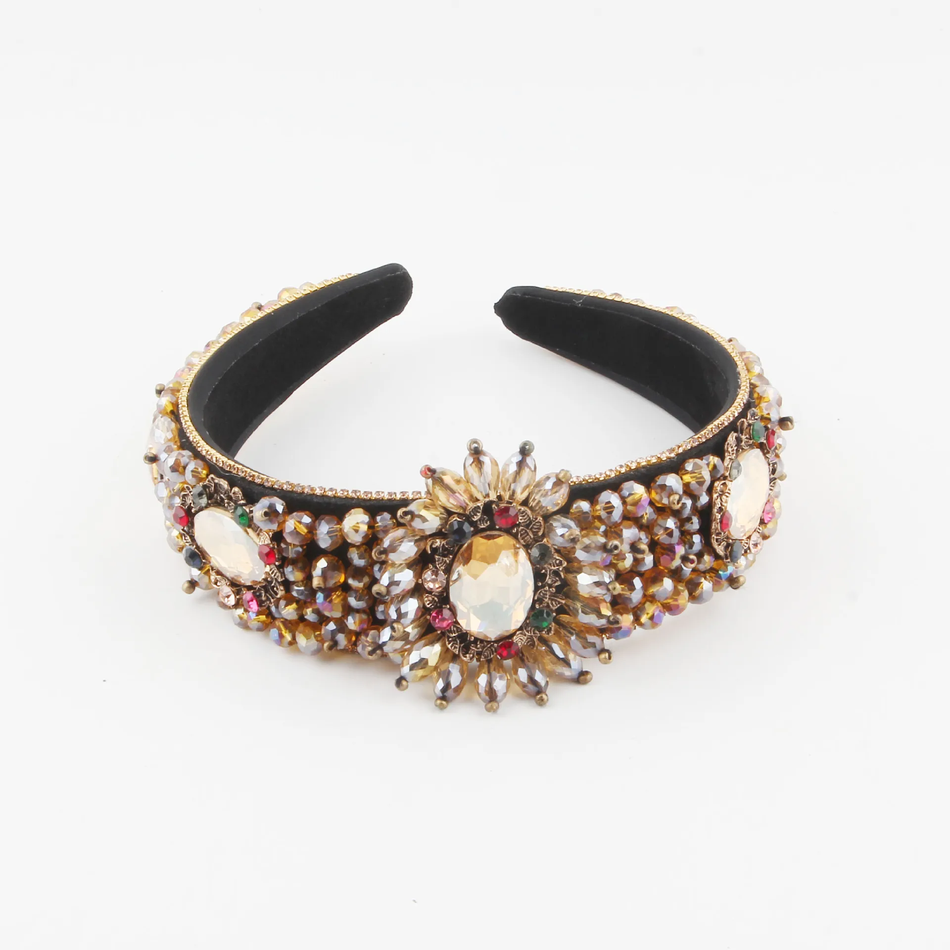 Heavy industry women's headband retro exaggerated court style full of diamonds wide edge headband temperament advanced sense din