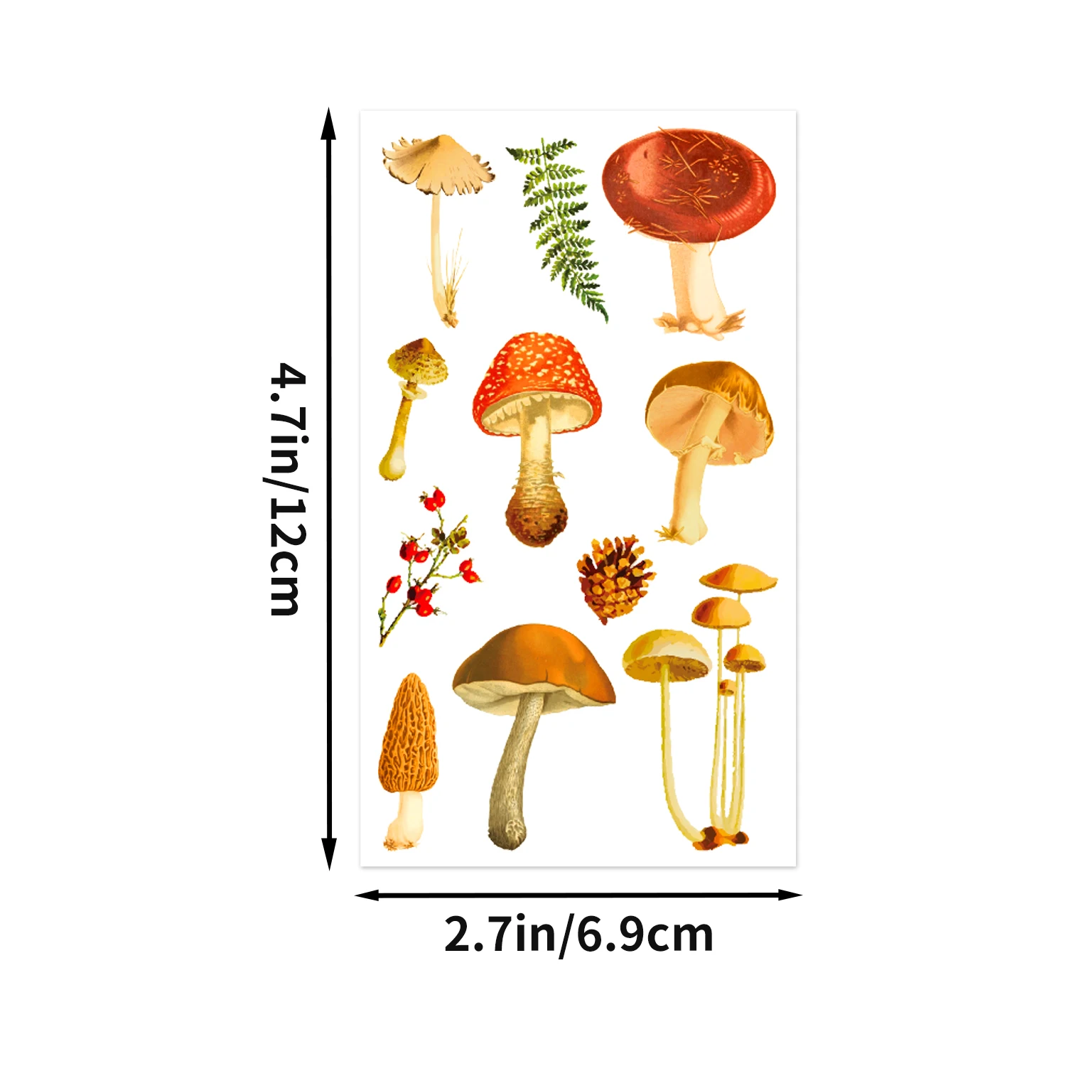 รอยสักชั่วคราวเห็ด -10 แผ่นแมลงและผีเสื้อเห็ดสีแดงธีมป่าสติกเกอร์รอยสักชั่วคราว