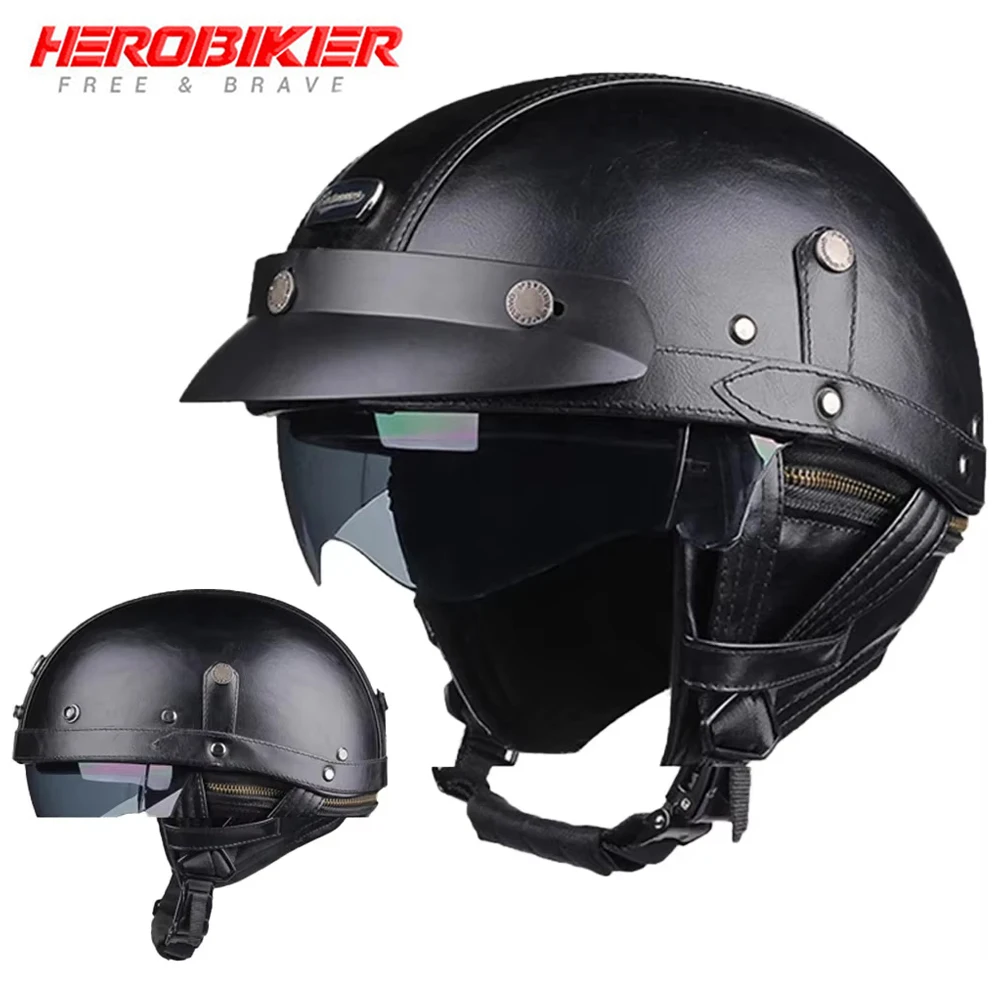 

Мотоциклетный шлем, мужской четырехсезонный универсальный противоосенний шлем для верховой езды, ретро-шлем, мотоциклетный защитный шлем, полушлем, очки