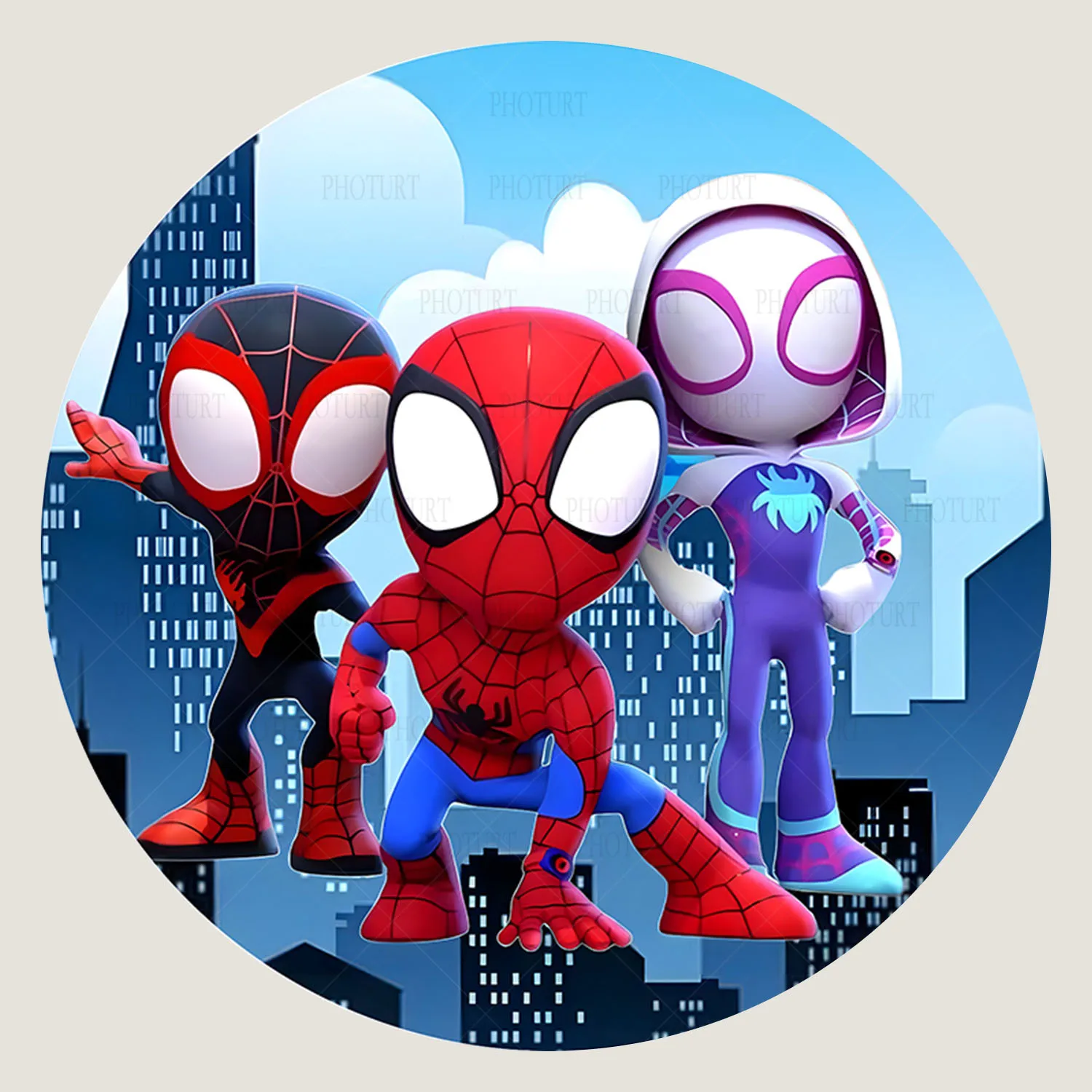 

Round Disney Spidey and Friends Backdrop Kids Birthday Party Circle Background Decoration Covers Cloth Elastic Photo Props