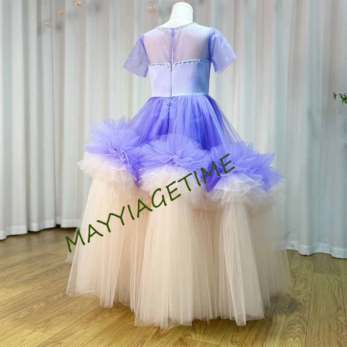 

CustElegant Arabic Blue Girl Dress Beads Dubai Baby Kids Princess Birthday Wedding Party Ball Evening Gown