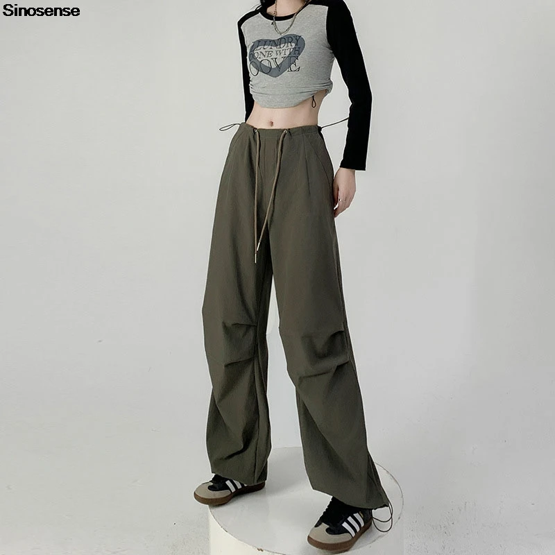 Women Quick Dry Cargo Pants With Pockets Summer High Waist Wide Leg Casual Pants Sweatpants Y2K Streetwear Baggy Parachute Pants