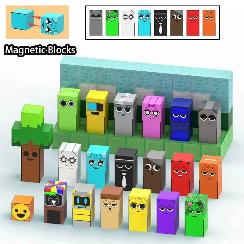 ألعاب مكعبات البناء المغناطيسية MOC Incrediboxs Sprunki المغناطيس الجذعية ألعاب حسية للأطفال سن 3 + لعبة حسية نموذجية ذاتية الصنع