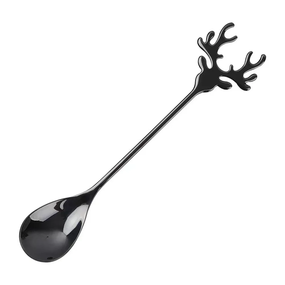 Spoon Coffee Spoon Silver Stainless Steel Stirring Spoon 14*2.4CM Fawn Spoon Mug 1PCS Black Creative Coffee Spoon