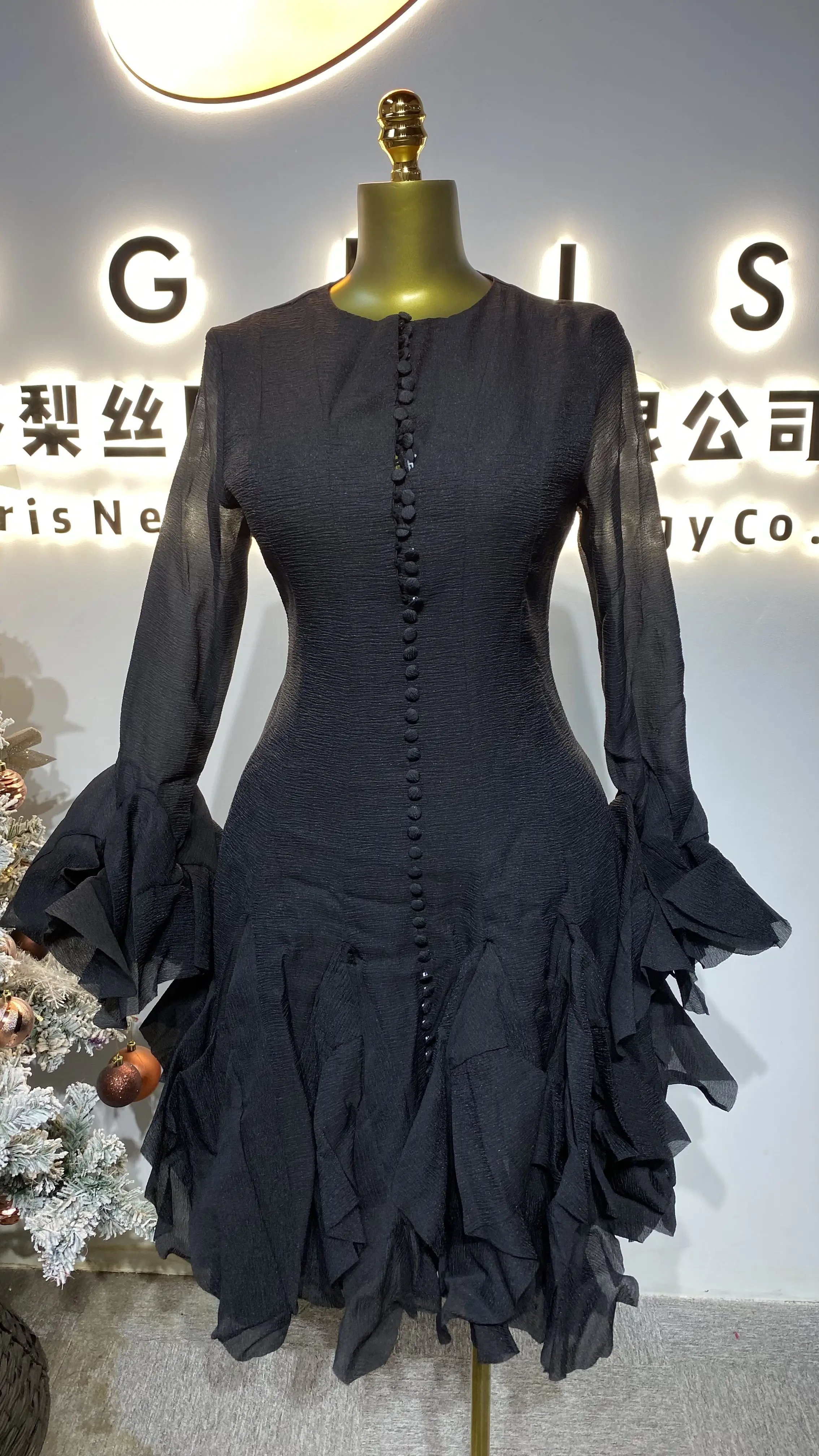 New Fairy-like Round Neck Ruffled Small Sleeve Evening Dress Elegant Women's Casual Dress-GZXX177