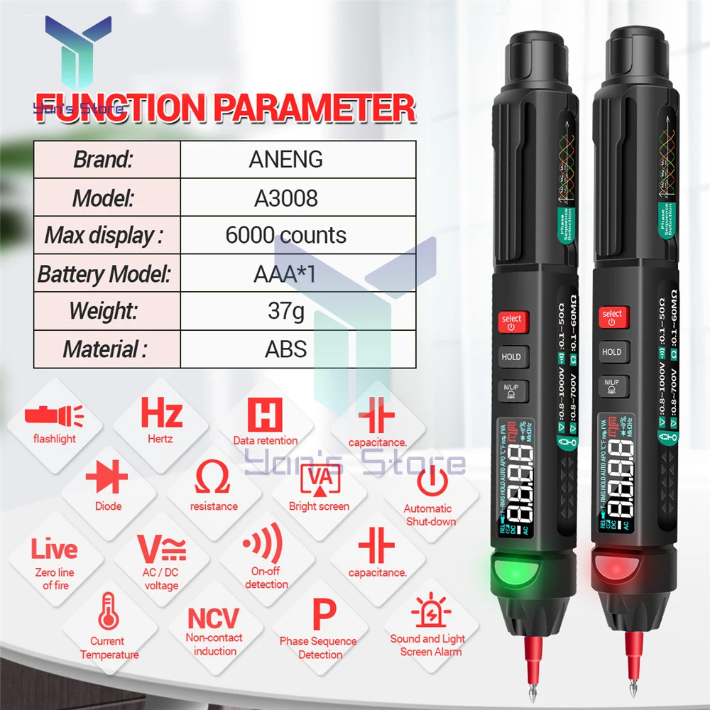 ANENG A3008 Digital Multimeter Auto Intelligent Sensor Pen Tester 6000 Counts NonContact Voltage Meter Multimetre polimetro