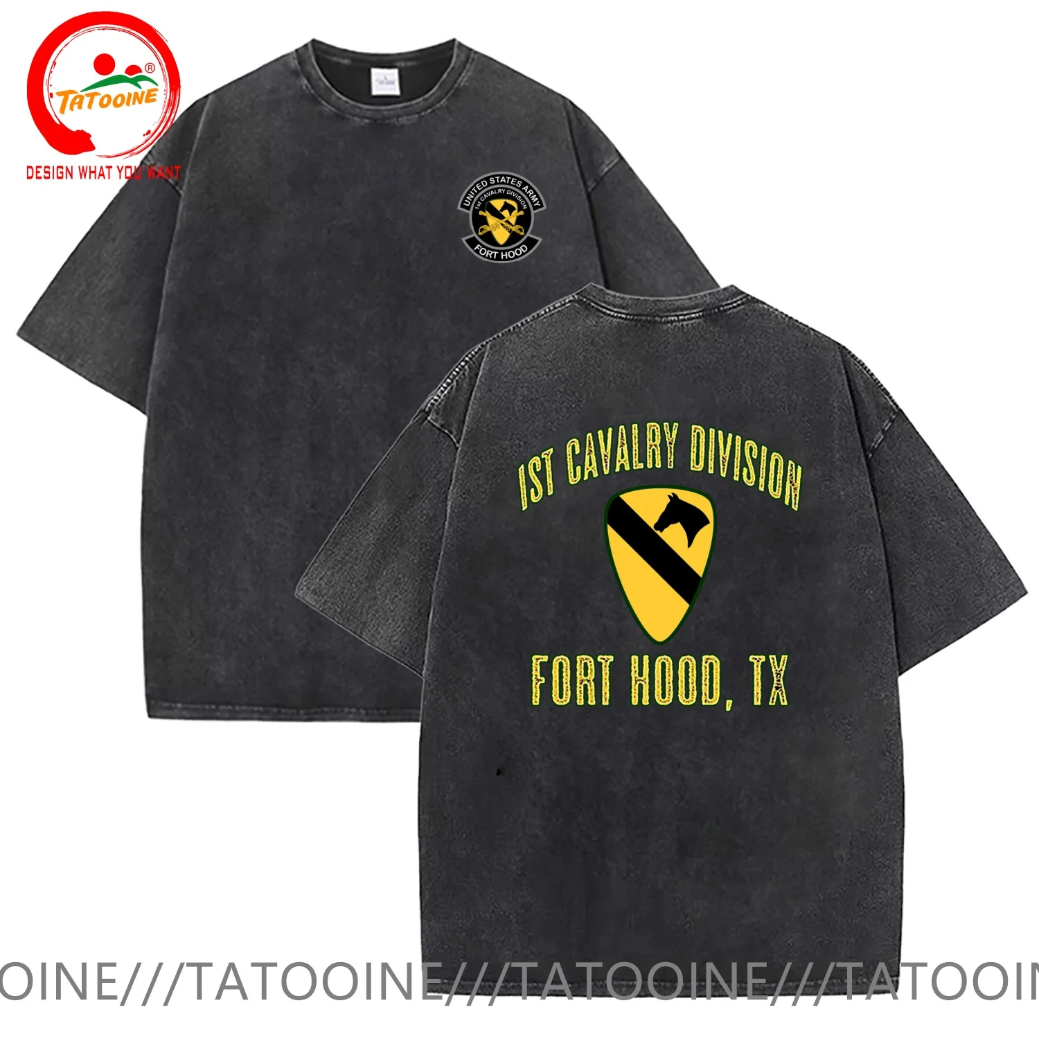 US Army 1st Cavalry Division Cavalry - Ft. Hood TX T Shirt Men Vintage Washed Cotton T-Shirt Stylish Clothing Tops Tee Shirt Lei
