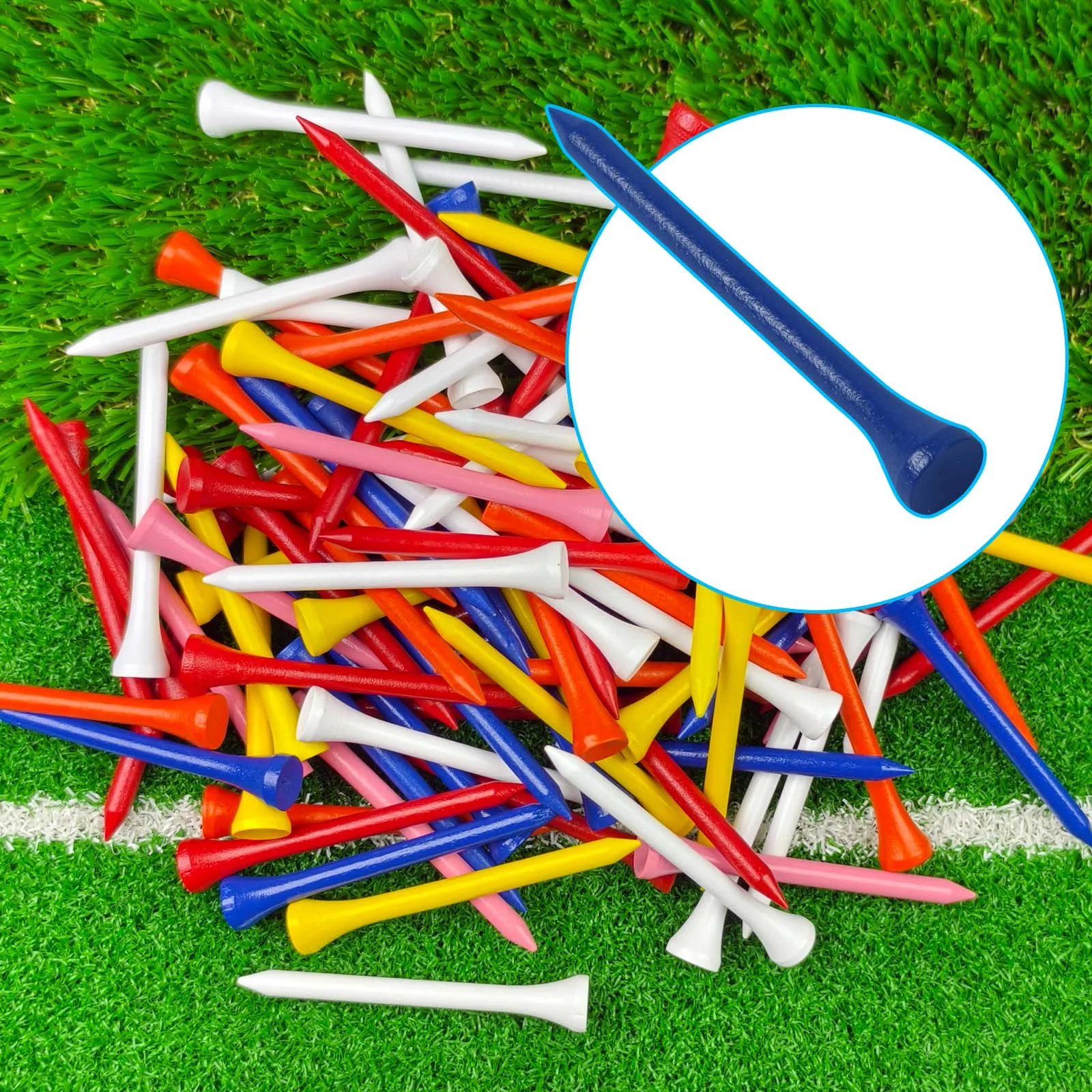 100Pcs Natural Wooden Golf Tees, Mixed Color Bulk Tees for Driving Range, Eco-Friendly Resealable Bag