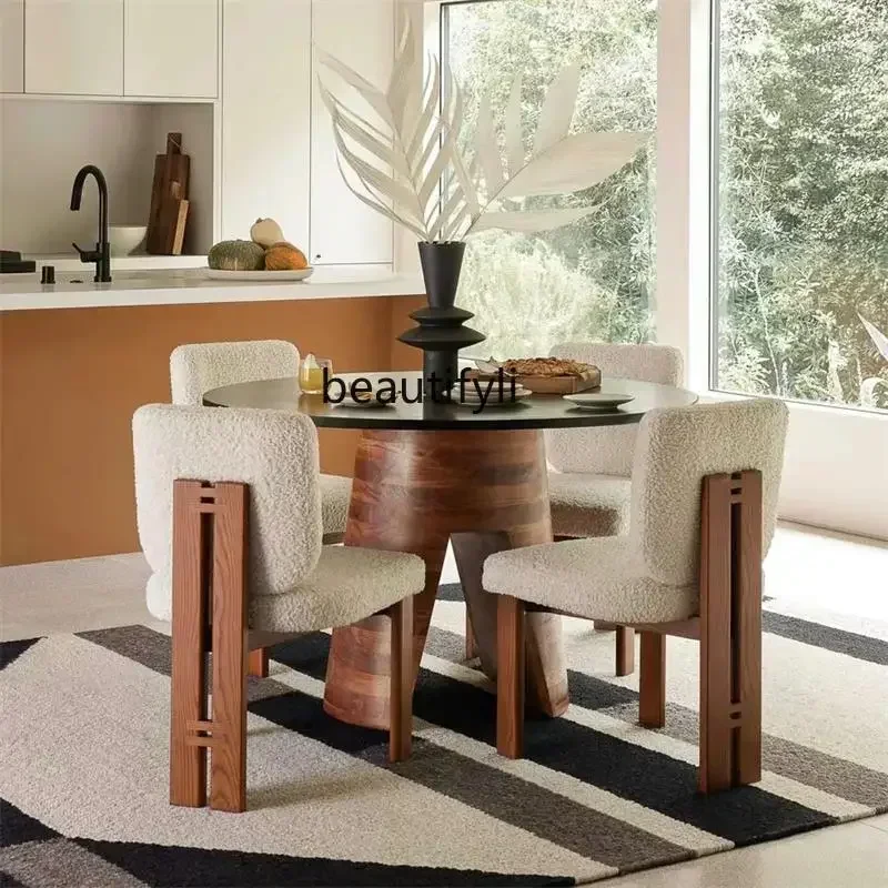 

1184Medieval cream style dining chair back chair new solid wood chair household light luxury lamb wool