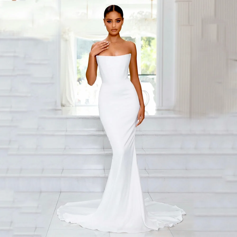 Branco sereia vestidos de casamento simples vestidos de novia personalizado formal vestido de noite para noivas vestido de festa de casamento