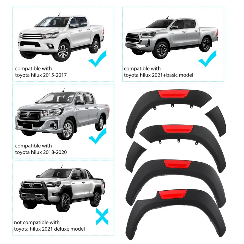 

High Quality Modified Wheel Arch Flares Exterior Decor Parts Hilux Pickup 2015-2021 Offroad Upgrade