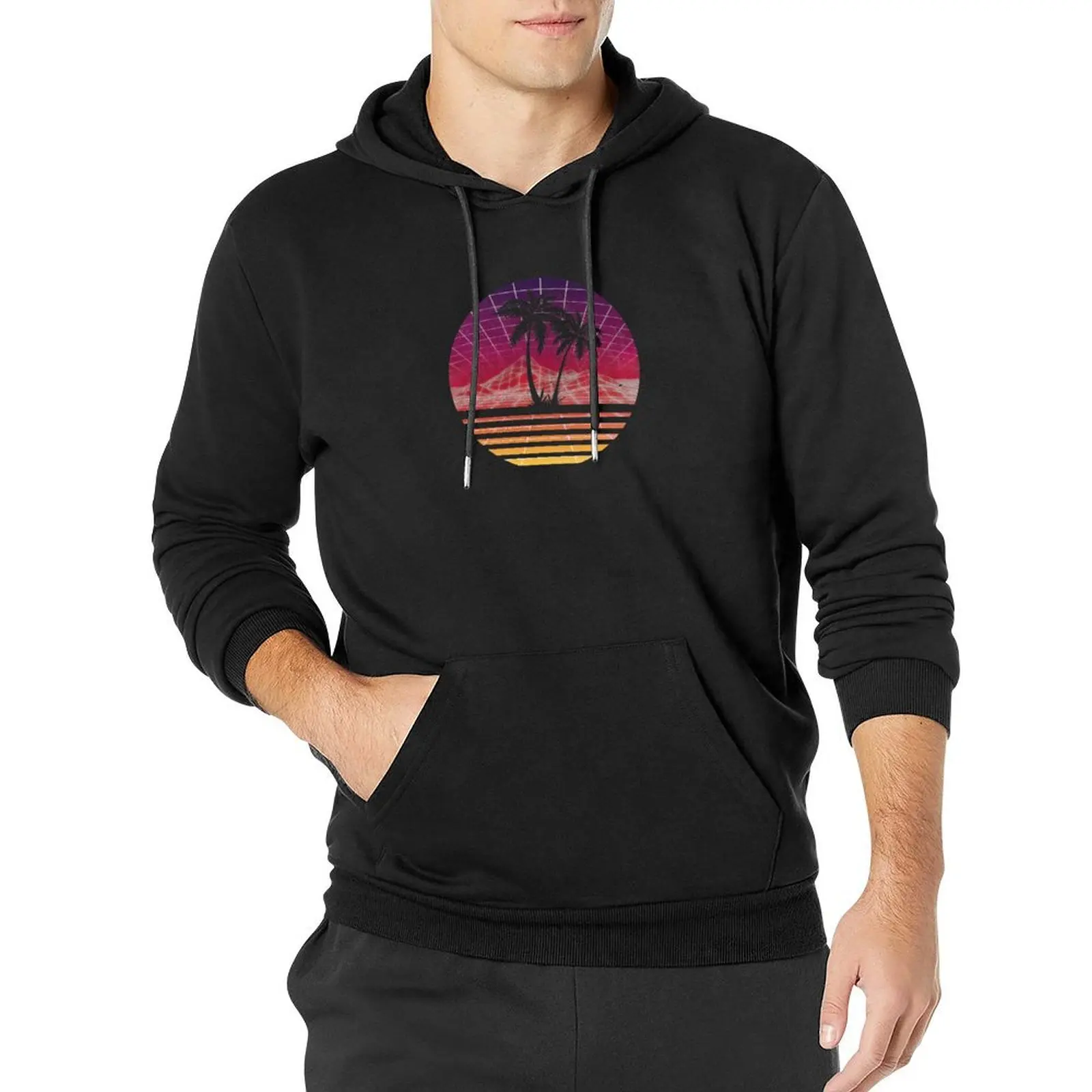 Modern Retro 80s Outrun Sunset Palm Tree Silhouette - Original Pullover Hoodie anime clothing man hoodie