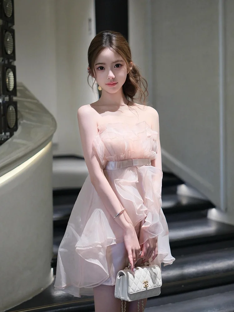 

Princess Style Birthday Dress Women's Sleeveless Vestido Con Cintura Ajustada Detalles 3D En Volante Y Lazo De Mariposa
