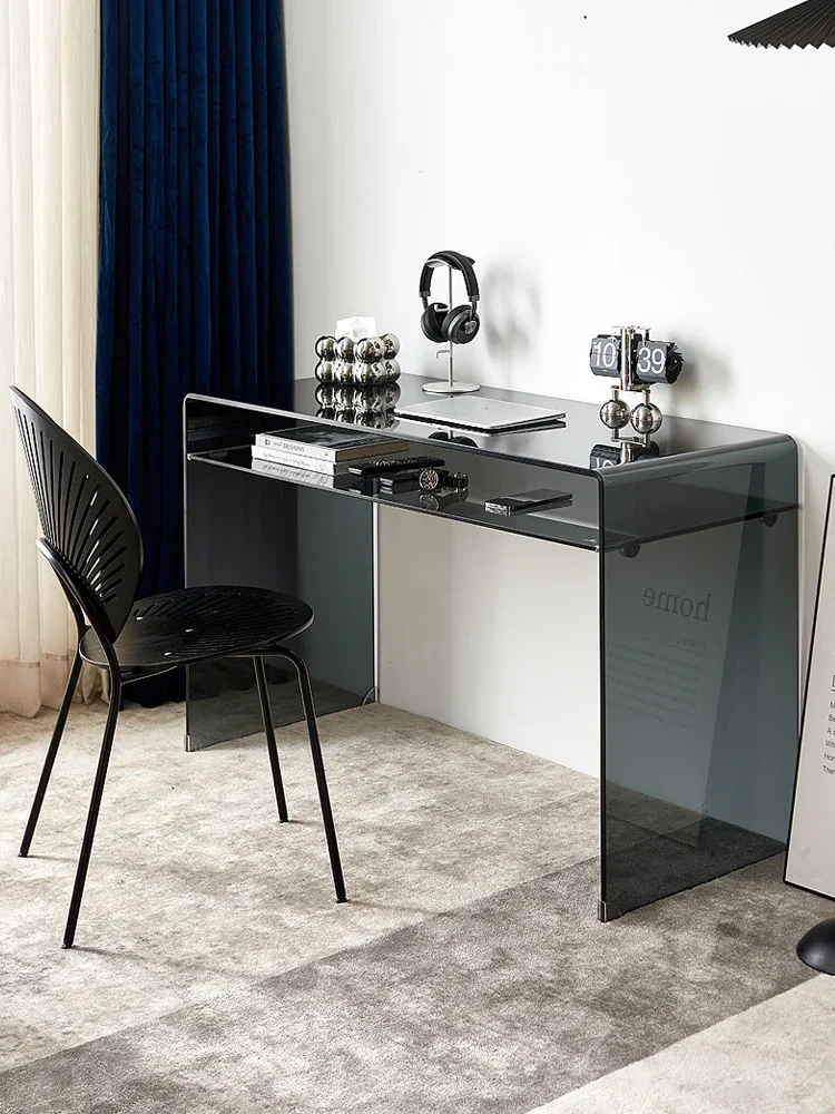 Advanced double-layer glass writing desk, office computer, book desk, household small unit minimalist dressing table