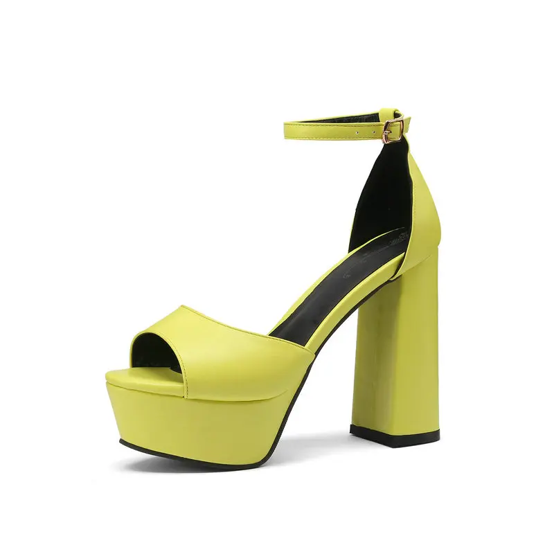 

Classic Colorful Orange Green Open Toe Party Wedding Bride Shoes Summer Women Pumps Block Heeled Shoes Platform Heels Sandals