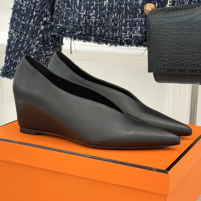 

Wedges Flat Leather Suede Pumps Sexy Pointed Toe Slip On Solid Accept Customized New Arrivals Fashion Women Modern Shoes