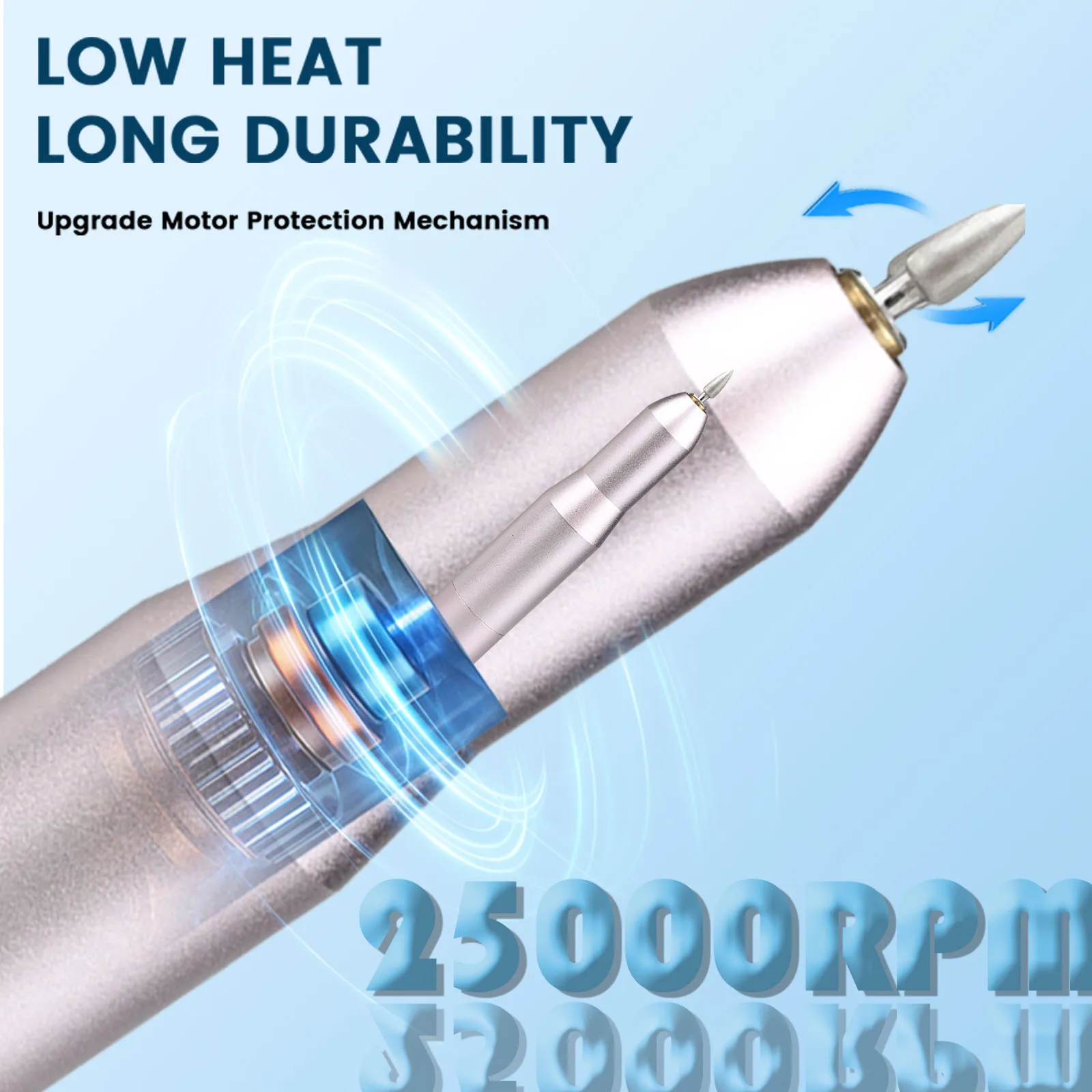 EADY Taladro para uñas 25000 RPM, control de velocidad de la rueda, rotación hacia adelante/atrás, lima de uñas eléctrica profesional, pulidor de gel acrílico,