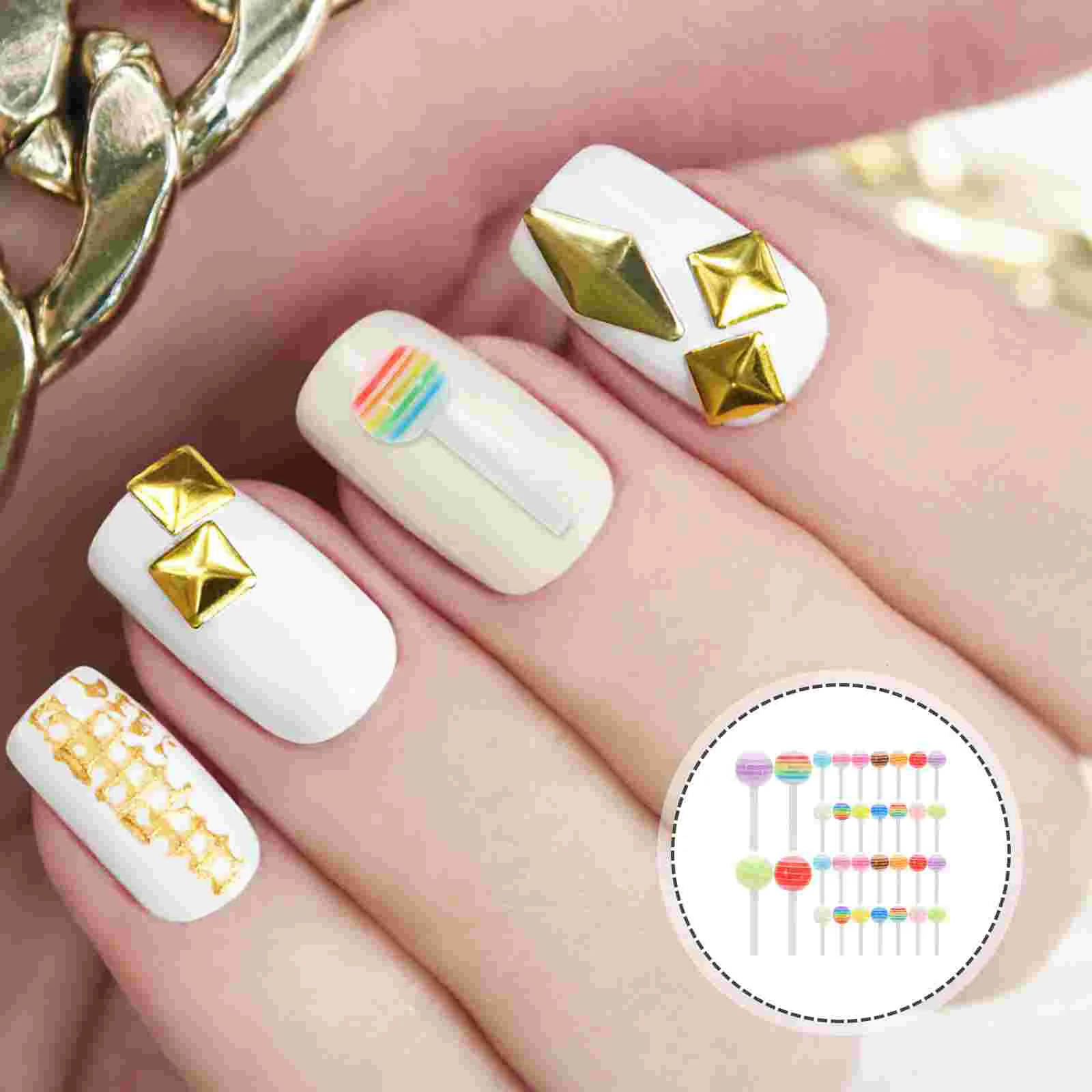 50 Pcs Resin Accessories Finger Decorations Nail Decors Accessory 3D DIY Lollipop Charms for Manicure Bead Shaped