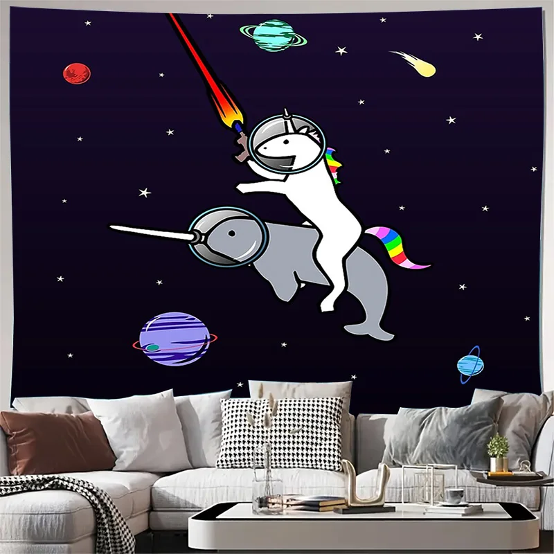 

Космический гобелен с единорогом, космическая галактика, настенный психоделический домашний декор, эстетический настенный художественный подарок для спальни, общежития