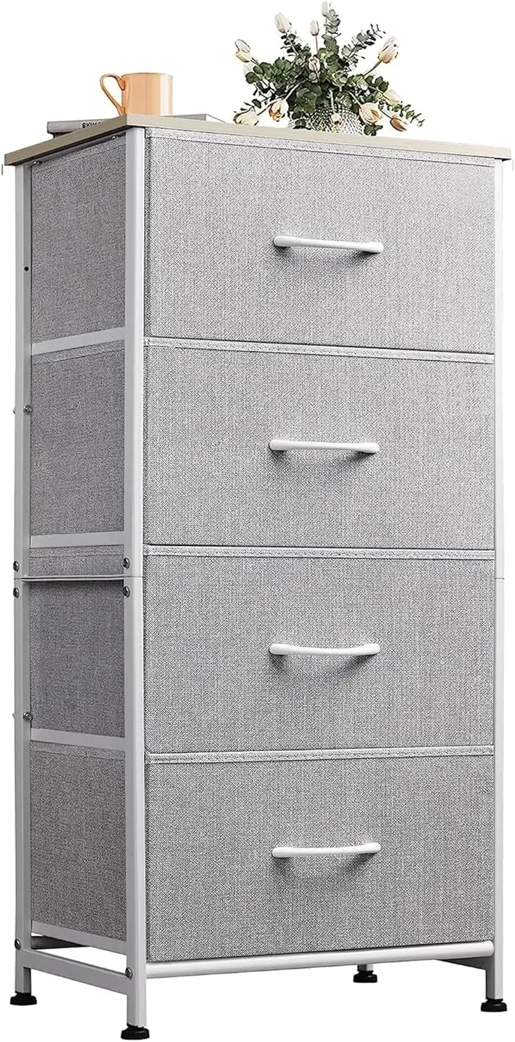 

4-Drawer Fabric Dresser with Steel Frame, Light Grey Storage Organizer for Bedroom, Hallway & Closets