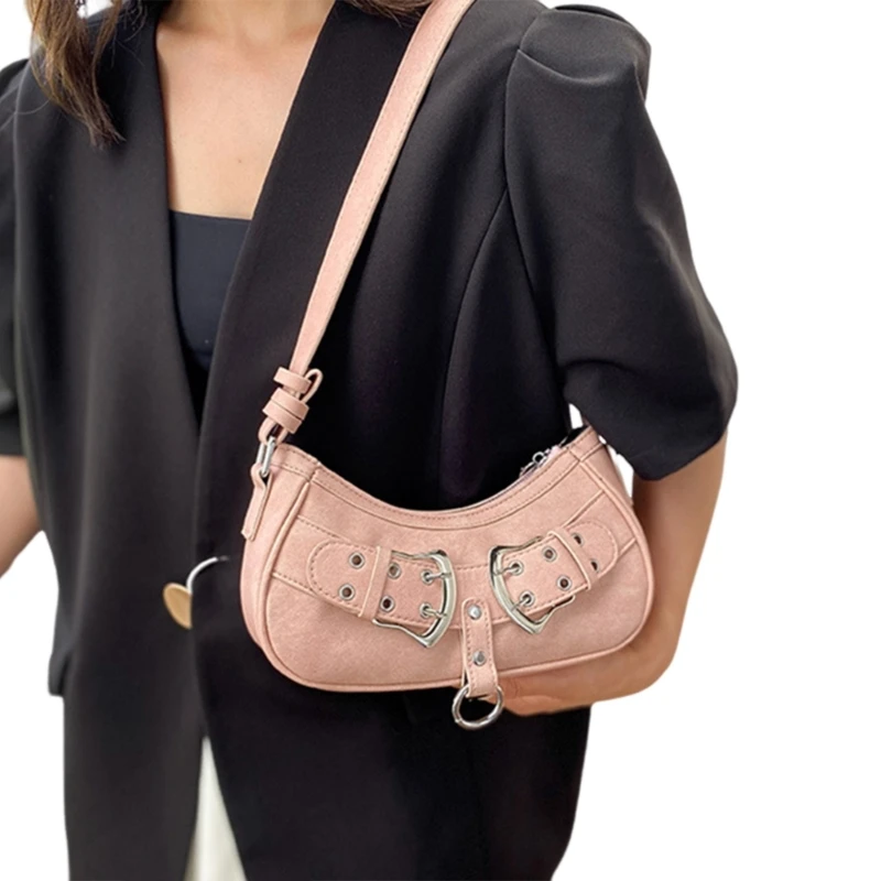 Punk Armpit Bag Purse Women Aesthetic PU Leather Eyelets Buckled PU Shoulder Bag