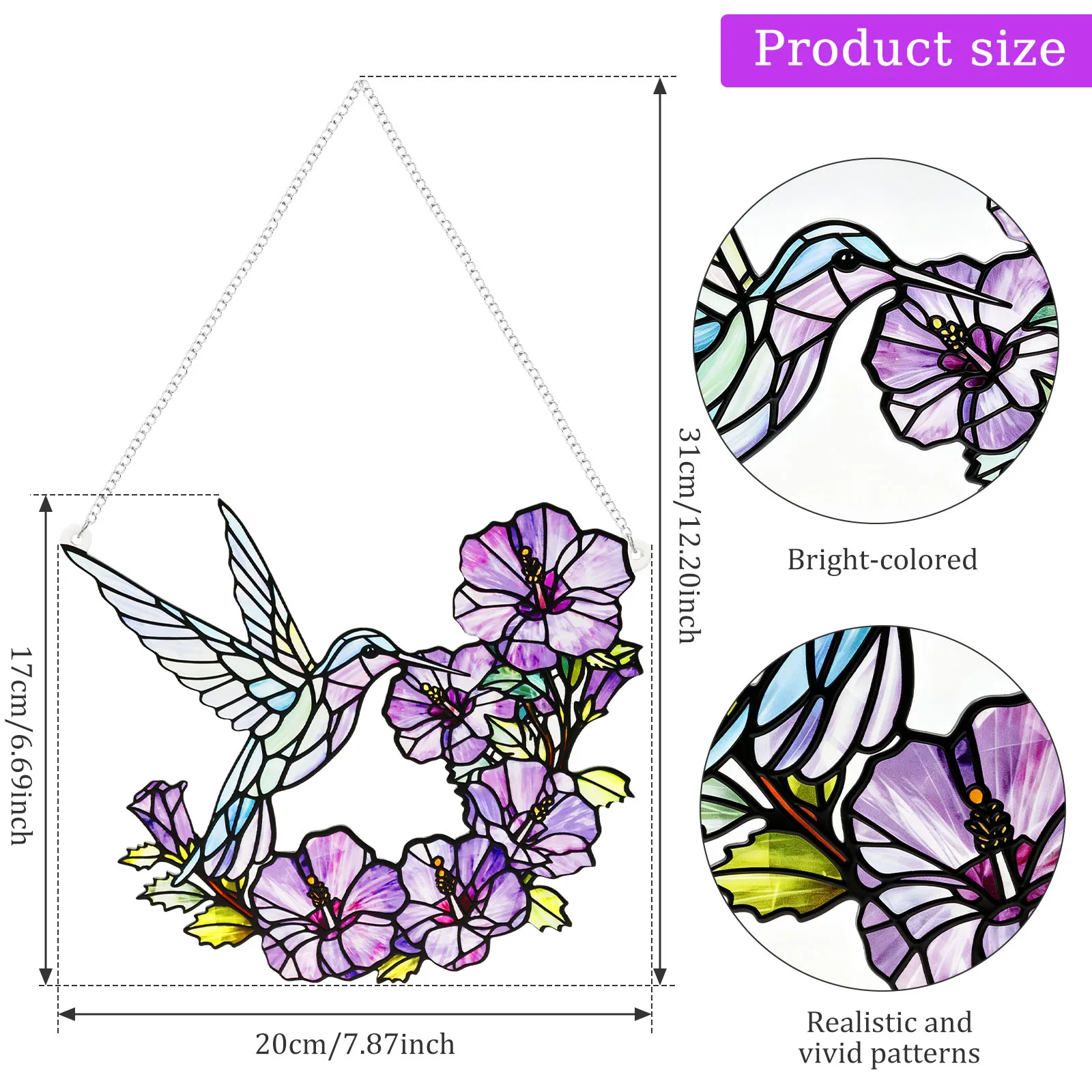 Stained Glass Plant Suncatcher Decorative Glass Green Leaves Window Hanging Sun Catcher Decor for Sunroom Patio Yard Balcony