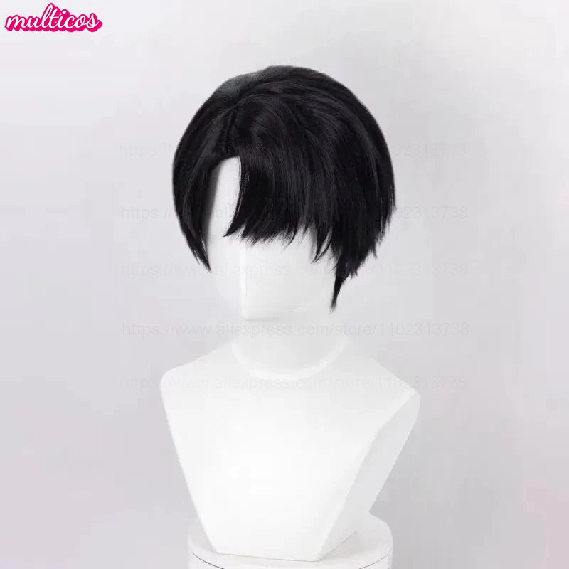 عالية الجودة إيفان شعر مستعار تأثيري قصير أسود مقاومة للحرارة الاصطناعية الشعر أنيمي لعبة حفلة الهالوين لعب الأدوار الباروكات + غطاء شعر مستعار #4