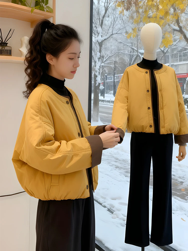 

Korean Sle Loose Women's Cotton Jaet Color Blo Single Button ort Coat Faionable Autumn Winter Top Casual Commute