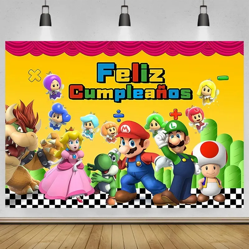 Backdrop Super Marios Luigi Boys Bros Birthday Party Photography Background Baby Shower Event Wall Banner Poster Banner Decor