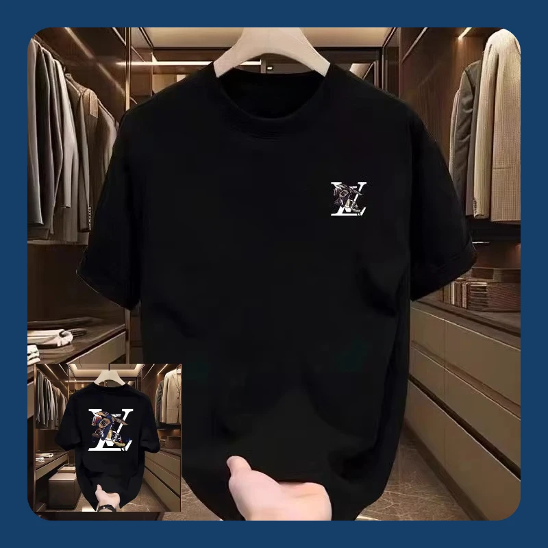 

2025 New Summer High-end Cool Loose Trend Printing Pure Cotton Round Neck Men's and Women's Clothes T-shirt