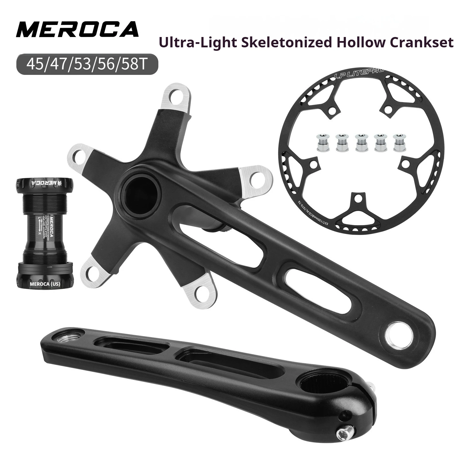 

MEROCA LTD Folding Bike Crankset, Aluminum Hollow Integrated Crank Arm & Chainring, 45T–58T Optional