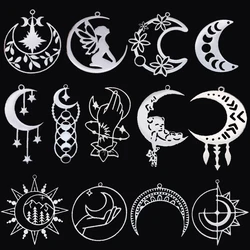 3pcs Exquisite Moon Phase Charms DIY Craft Tassels Earrings Necklace Jewelry Making Neo-Gothic Crescent Stainless Steel Pendant