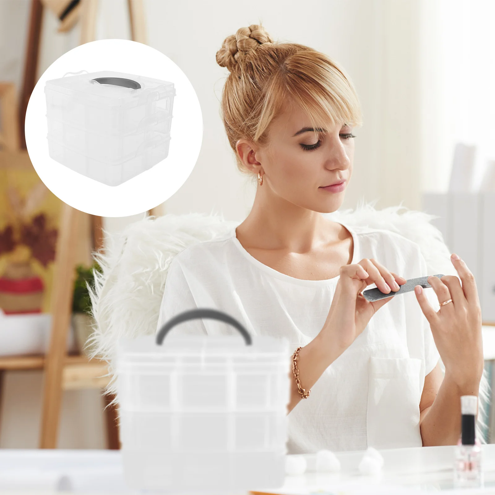 Caja de almacenamiento portátil para decoración de uñas, estuche de herramientas de manicura con asa, organizador de suministros de salón, Kit de manicura de gran capacidad, 2 uds.