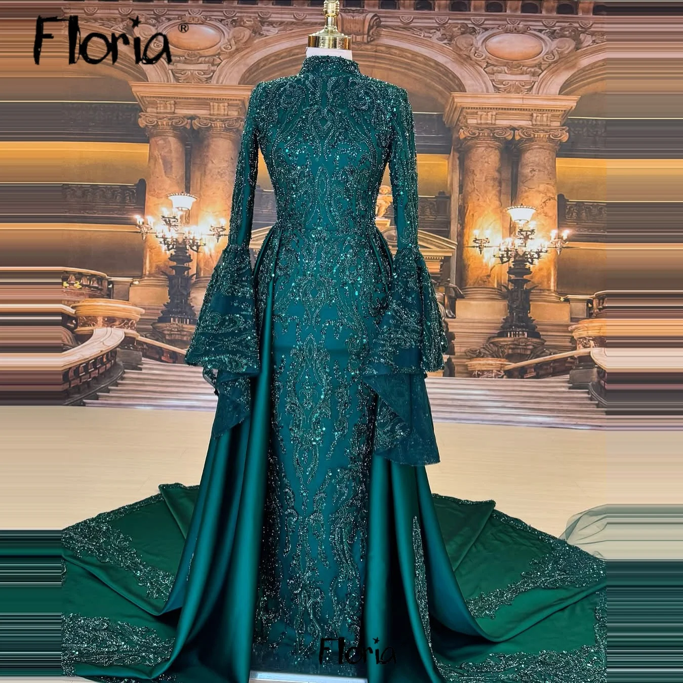 

Floria Изумрудно-зеленые мусульманские платья для выпускного вечера с атласной верхней юбкой Два дизайна Кружева из бисера Ближний Восток Свадебные платья для гостей по индивидуальному заказу