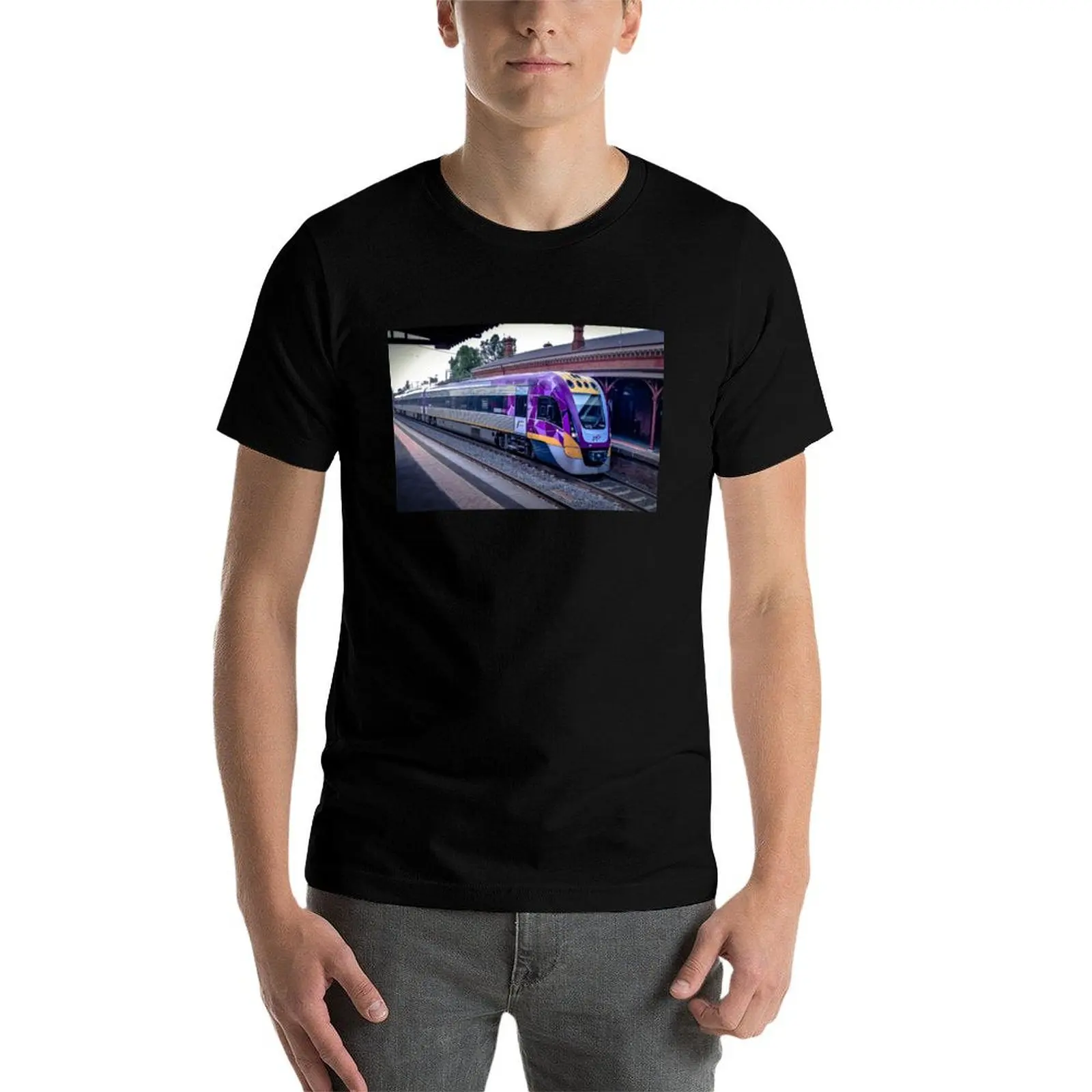 

VLine Train at Castlemaine Station T-Shirt t shirts for man slim fit t shirt man cotton T-Shirt