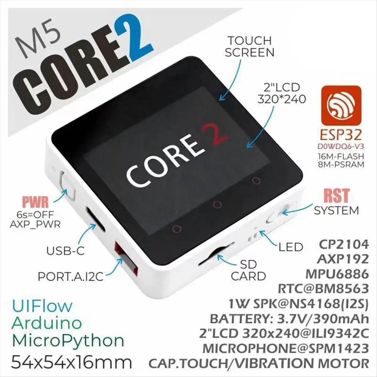 ☶❈＊♥AC1069-For Core2 IoT Development Kit -Based Built-in Bluetooth/Wi-Fi Compatible with for MicroPython