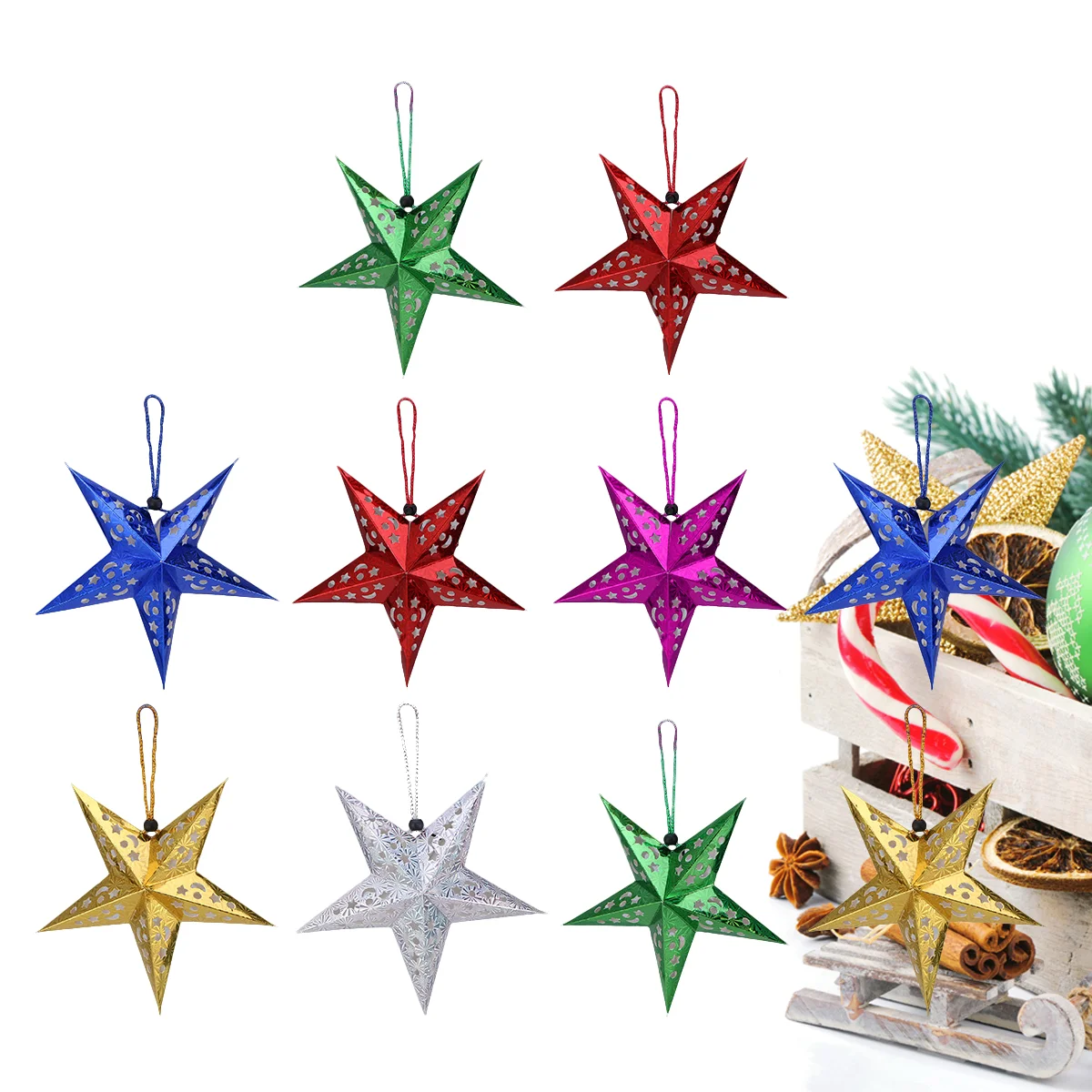 

10 Pcs Hollow Star Hanging Lantern Ceiling Light Lamp Pentagram Lampshade for Party Pendant