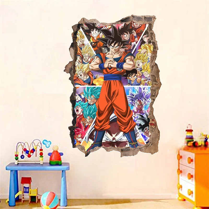 Adesivo da parete Dragon Ball Goku Sayajins Realistico decorazione da parete rotta Pittura Camera dei bambini Decorazione del fumetto Adesivo in PVC