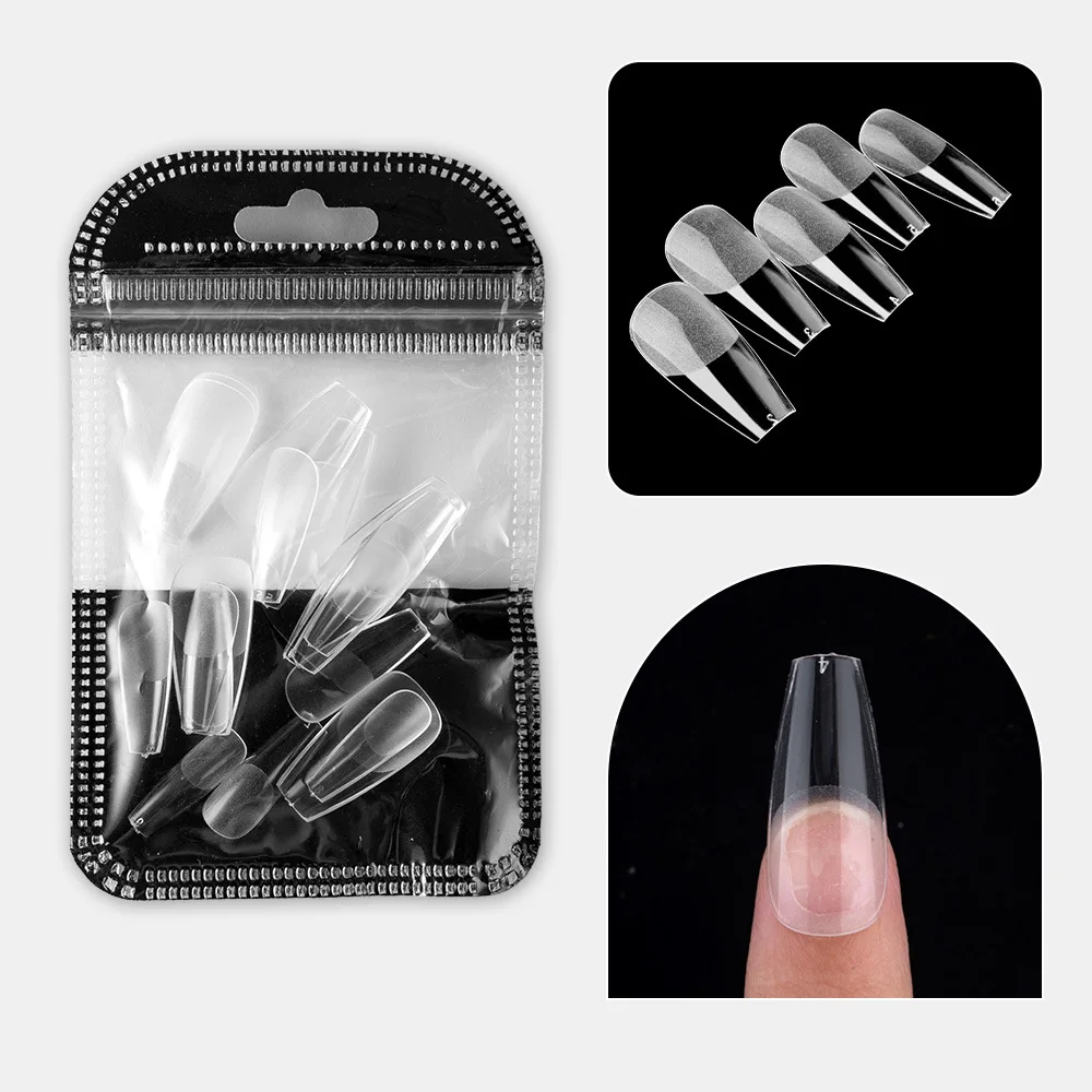 24pcs/bag clear fake nails press on faux capsule ongles reutilisable Ultra-thin seamless almond water drop long false nails kit