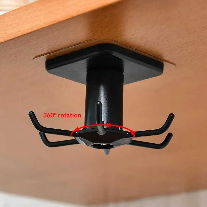 Adhesive Under Cabinet Kitchen Utensil Hanger With 360 Rotation 6 Hooks For Home Kitchen Utensil Storage
