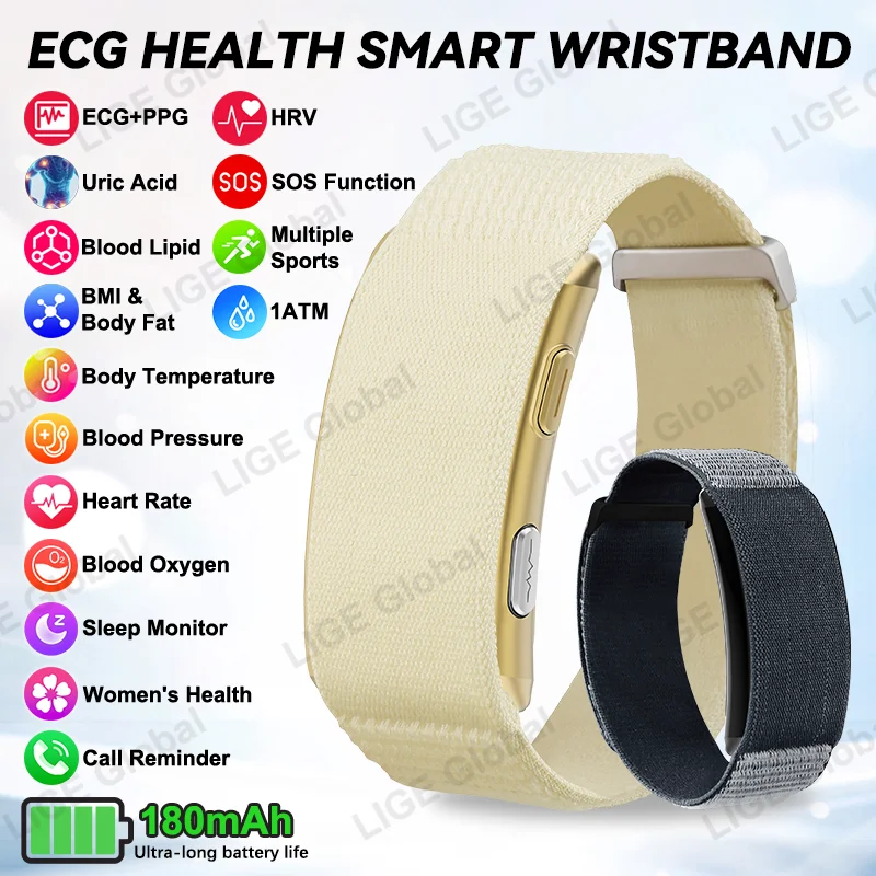 

LIGE New No Screen ECG+PPG Smart Bracelet Blood Lipid Uric Acid Heart Rate Blood Pressure SOS Sports Fitness Health Smartwatch