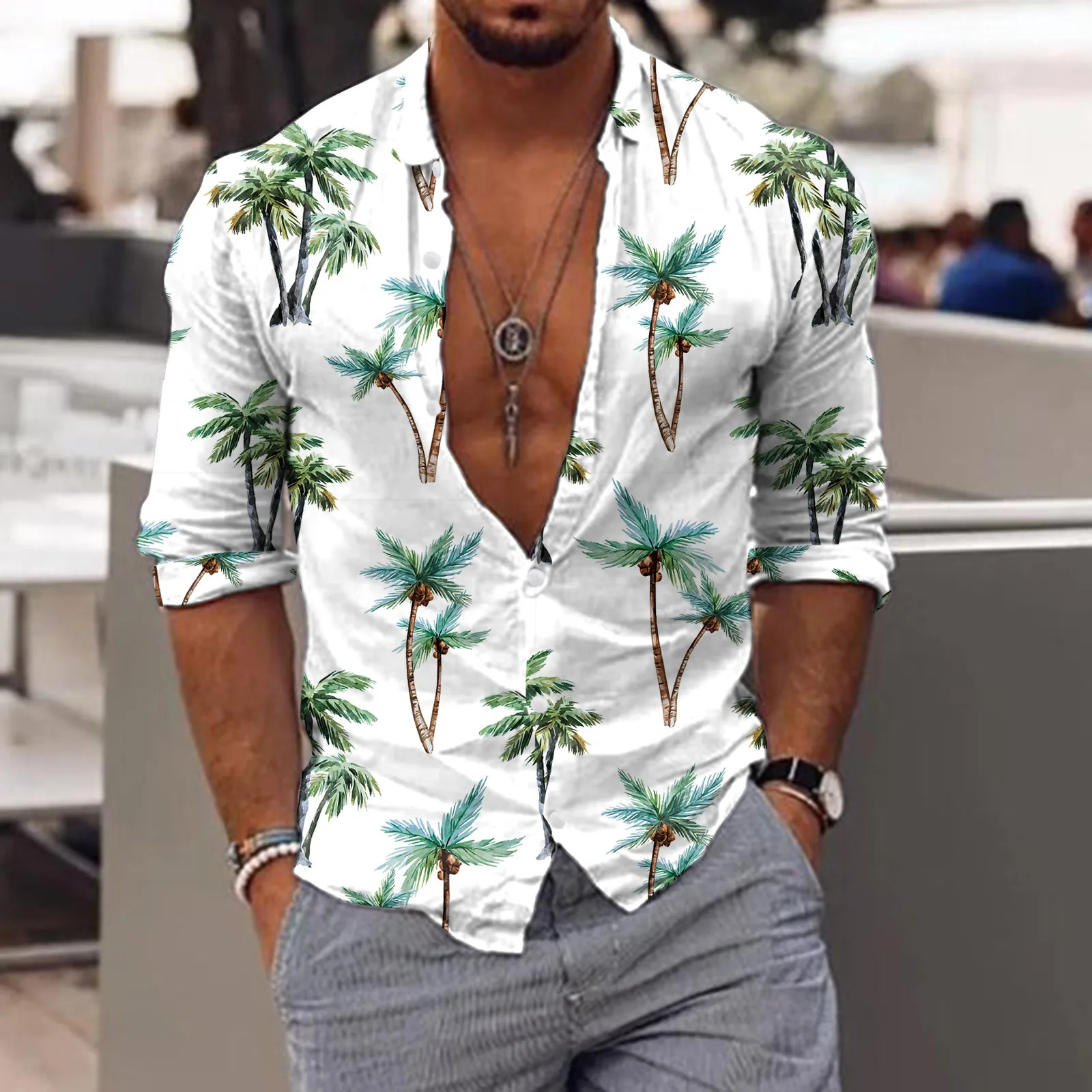 

Coconut Tree Shirts For Men 3d Printed Men's Hawaiian Shirt Beach Long Sleeve Autumn Fashion Tops Tee Shirt Men Blouse Camisa