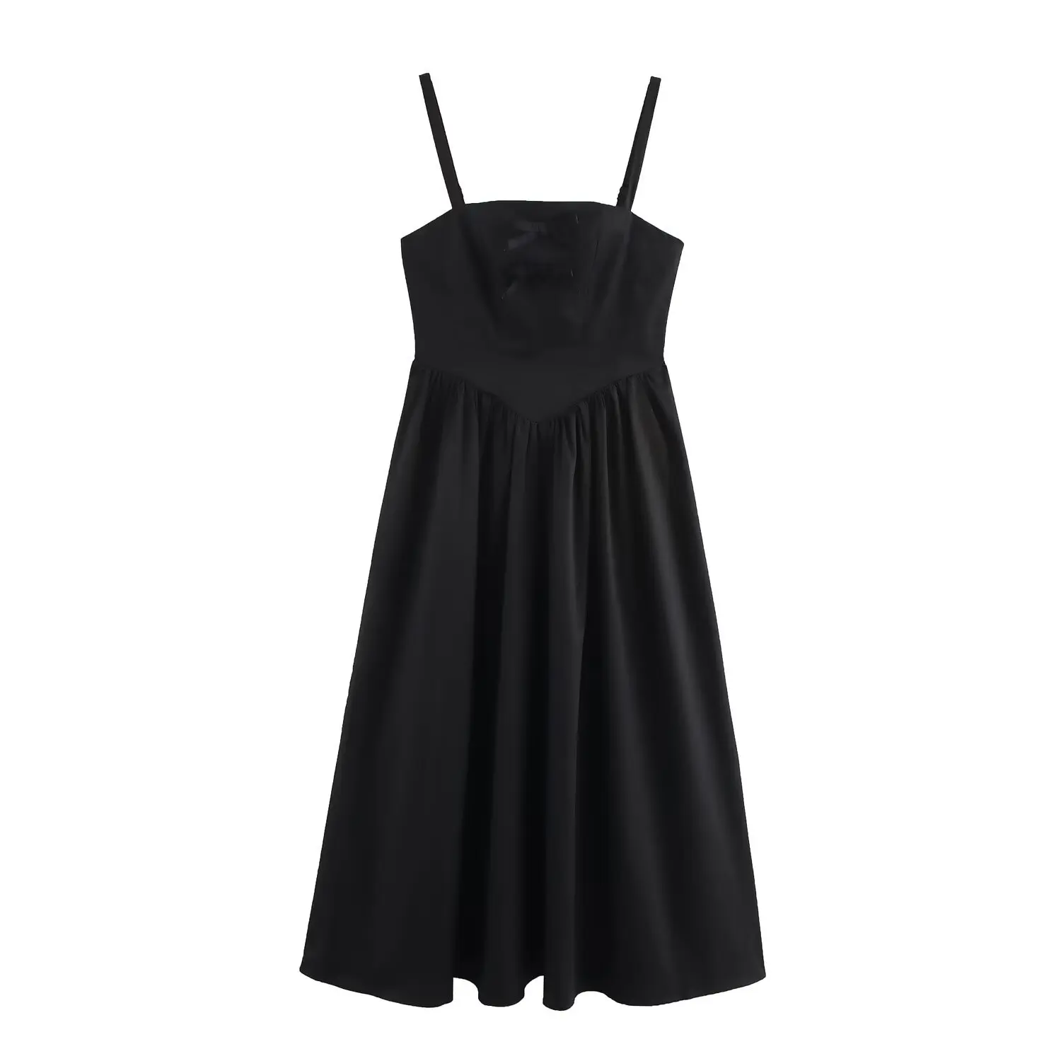 Summer 2025 New Tween Girls Black Dress Sleeveless Suspender Party Dresses For Girls Solid Color Clothing With Bow