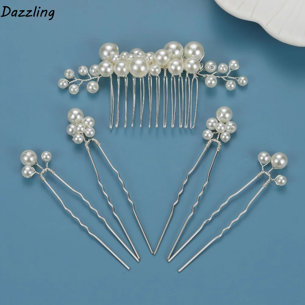 

Vintage Flower Bride Hair Pins Silver Gold Pearl Hair Comb Imitation Pearl Tiara Wedding Headwear Party